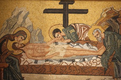 Icona ortodossa greca che raffigura la sepoltura di Cristo nella chiesa ortodossa di San Giorgio, Madaba, Giordania da Unbekannt