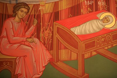 Icona ortodossa greca raffigurante la nascita di Maria da Unbekannt