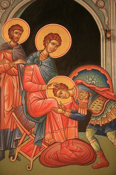 Icona ortodossa greca che raffigura San Nestor e San Dimitrios, Salonicco, Grecia da Unbekannt