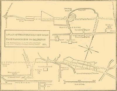 Piano del nuovo percorso da Islington a Edgware Road, 1755 da Unbekannt