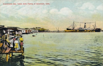 Baia di Guantanamo, ragazze cubane che pescano a Caimanera, Cuba, c1910 da Unbekannt