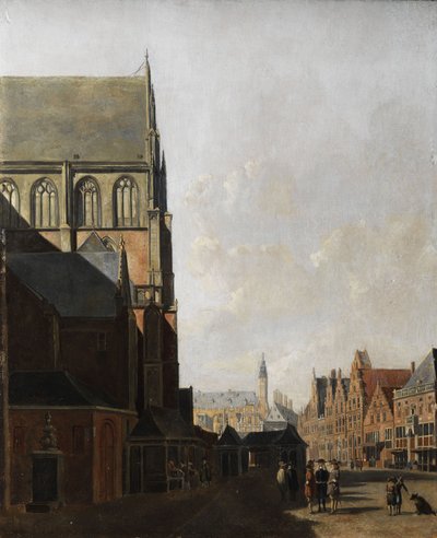 Haarlem, vista della città (Chiesa della città e piazza del mercato) da Unbekannt
