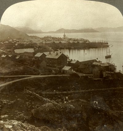 Hammerfest. La città più a nord del mondo - nessun tramonto dal 13 maggio al 29 luglio, Norvegia, c1905 da Unbekannt