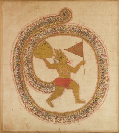 Hanuman che porta la cima della montagna con erbe medicinali, ca. 1800 da Unbekannt