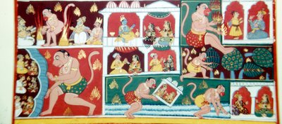 Hanuman, il demone-scimmia, che causa disordini tra gli uomini, c1730 da Unbekannt