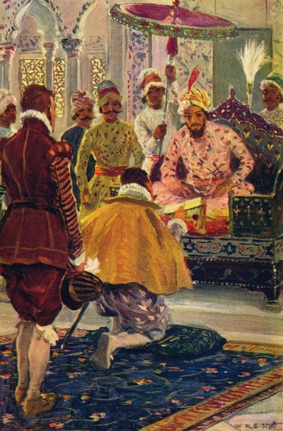 Hawkins presenta la lettera del re Giacomo al Gran Mogol, 1608 c1912 da Unbekannt