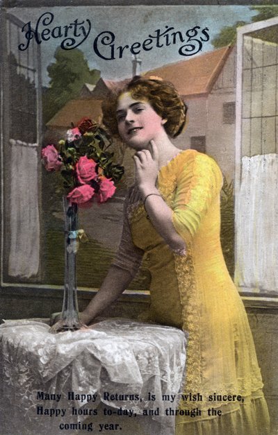 Auguri di cuore, cartolina di compleanno, c1918 da Unbekannt