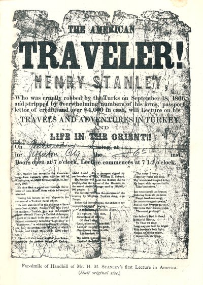 Henry M. Stanley, Volantino del tour di conferenze in America, A 31 anni scoprì il Dr. Livingstone in Africa da Unbekannt