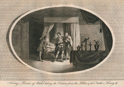 Enrico, principe di Galles che prende la corona dal cuscino di suo padre Enrico IV, 1413 1793 da Unbekannt