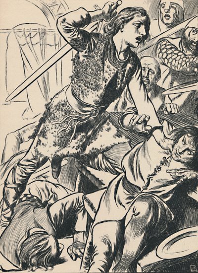 Hereward e i suoi uomini attaccano i Normanni, c. 1907 da Unbekannt