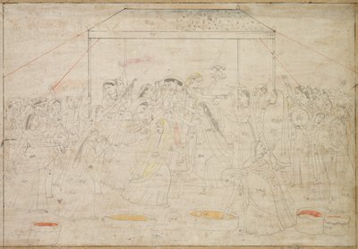 Dio indù Krishna vestito con abiti femminili per il festival di primavera Holi, c. 1790 da Unbekannt