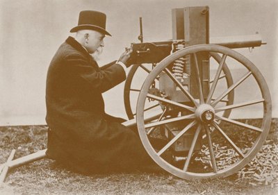 Hiram Maxim 1840-1916 presenta la prima mitragliatrice automatica, 1884 da Unbekannt