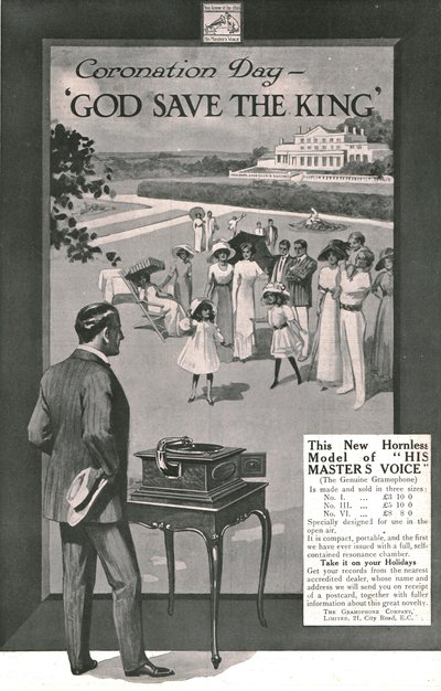 Pubblicità di His Masters Voice, 1911 da Unbekannt