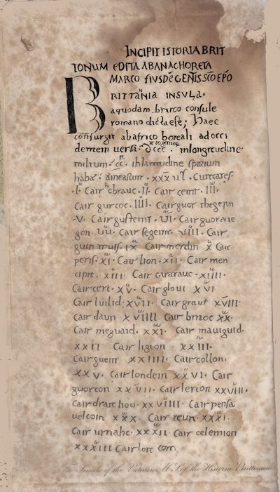 Historia Brittonum di Nennius. Prima pagina del manoscritto, XI secolo da Unbekannt