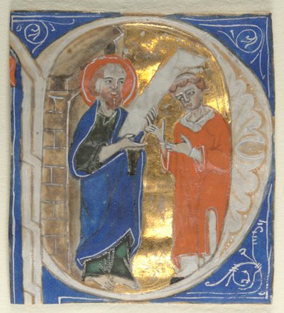 Iniziale istoriata ritagliata da una Bibbia: San Paolo e un chierico, 1200 da Unbekannt