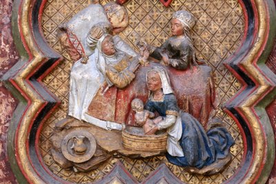 Storia di San Giovanni Battista: "Natività di San Giovanni Battista." Bassorilievo dell