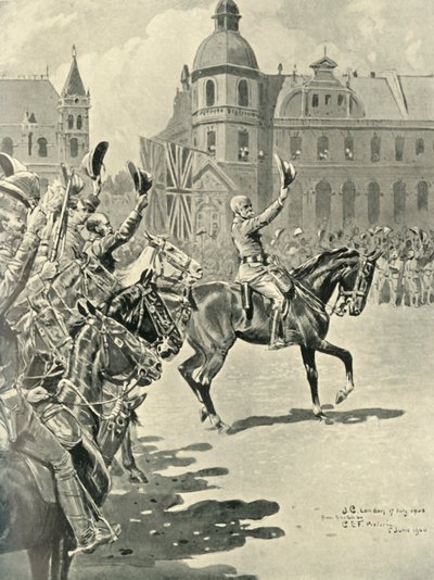 Issare la bandiera britannica a Pretoria: Lord Roberts guida gli applausi per la Regina, 1900, 1901 da Unbekannt