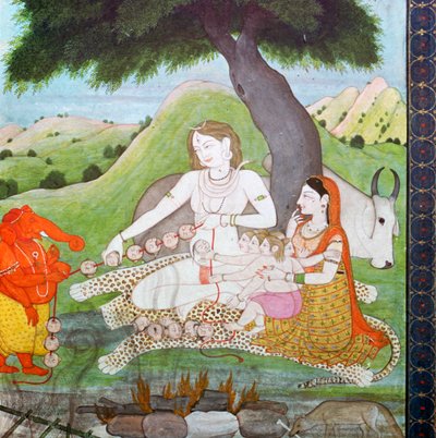 Sacra famiglia al Campo di Cremazione, con Siva, Parvati e Ghanesh, XIX secolo da Unbekannt