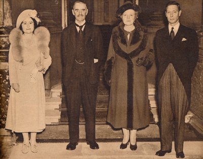 Di nuovo a casa - il Re, la Regina, con il Sig. e la Sig.ra Chamberlain, 1938 da Unbekannt