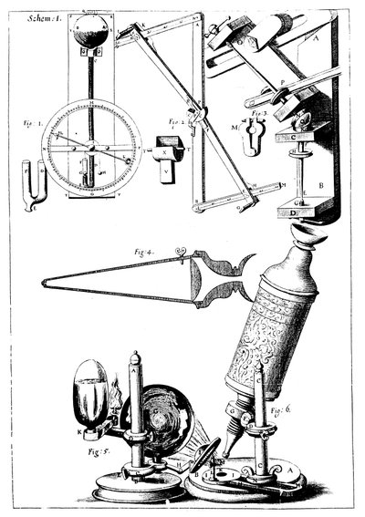 Microscopio di Hooke con condensatore per concentrare la luce, 1665 da Unbekannt