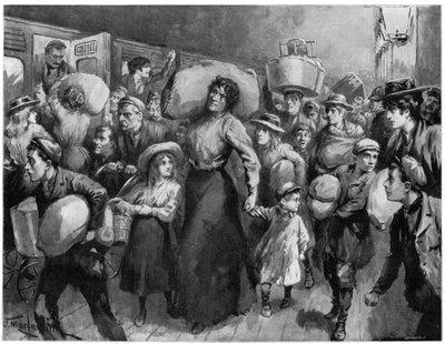 Raccoglitori di luppolo che lasciano il London Bridge a mezzanotte, 1900 da Unbekannt