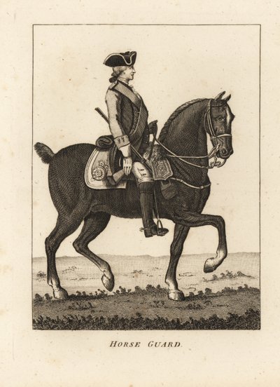 Guardia a cavallo, in uniforme militare con tricorno, moschetto da Unbekannt