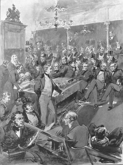Camera dei Comuni, 1846: Robert Peel annuncia la sua Conversione ai Principi del Libero Scambio..., 1901 da Unbekannt