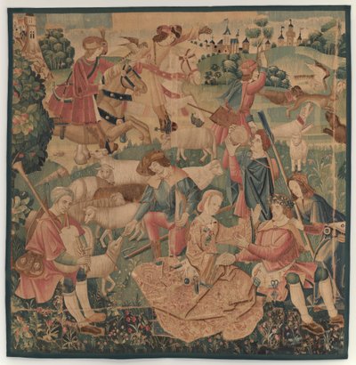 Scene di caccia e pastorali, con un eroe coronato tra le dame, c. 1510 da Unbekannt