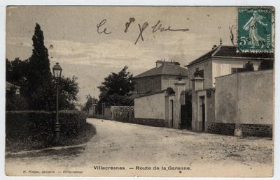 Ile de France, Val de Marne (94), Villecresnes: route de la Garenne - Cartolina datata 1909 da Unbekannt