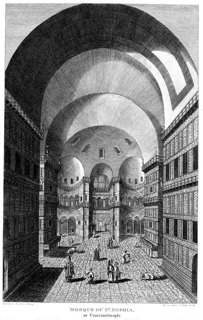 Interno di Santa Sofia, Costantinopoli, Incisione, 1815 da Unbekannt