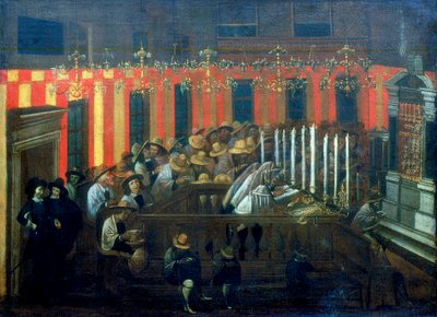 Interno di una sinagoga durante la preghiera da Unbekannt