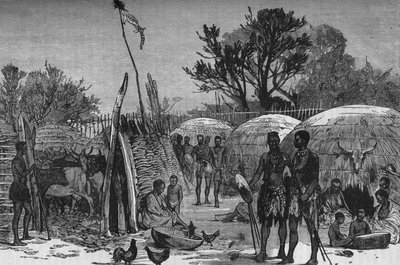 Interno di un kraal Zulu sul fiume Tugela, c1880 da Unbekannt