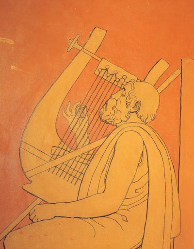 Vista interna di disegni figurativi decorativi di rappresentazione simbolica maschile dell