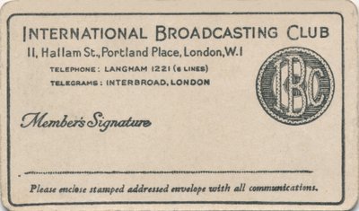 Club internazionale di radiodiffusione: tessera di iscrizione, c1930s da Unbekannt