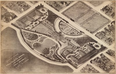 Veduta isometrica della Casa del Presidente, degli edifici pubblici circostanti e delle residenze private: [Washington D.C.] da Unbekannt