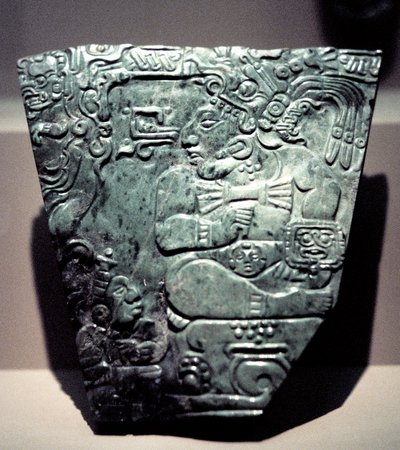 Placca di giada che mostra un re Maya seduto da Unbekannt