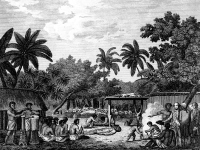 James Cook, navigatore inglese, che assiste a un sacrificio umano a Tahiti Otaheite c1773 1815 da Unbekannt