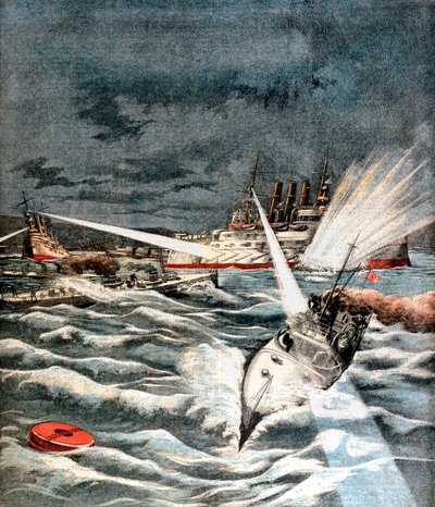 Barche siluranti giapponesi che effettuano un attacco a sorpresa, Guerra russo-giapponese, 1904 da Unbekannt