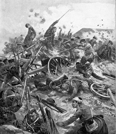 Truppe giapponesi che assaltano il forte russo, Guerra russo-giapponese, 1904-5 da Unbekannt