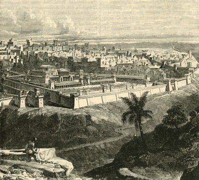 Gerusalemme al tempo di Gesù Cristo, mostrando il Tempio restaurato da Erode il Grande, 1890 da Unbekannt