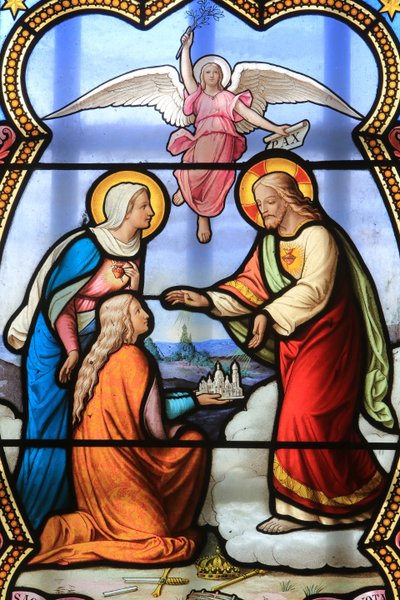Gesù Cristo e Vergine Maria. Vetrata. Santuario di Nostra Signora di La Salette, La Salette-Fallavaux da Unbekannt