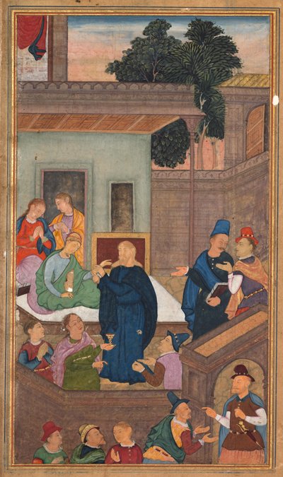 Gesù resuscita la figlia di Giairo dai morti, da uno Specchio di Santità Mirat al-quds..., 1602-16 da Unbekannt
