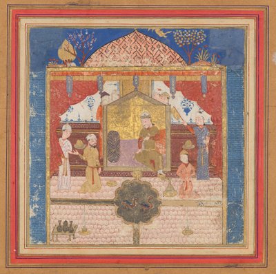 Khusrau Parviz davanti a suo padre Hurmuzd, foglio da uno Shahnama da Unbekannt