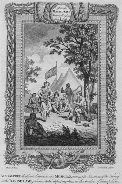 Re Alfredo il Grande, travestito da musicista, osserva la situazione del nemico, c1787 da Unbekannt