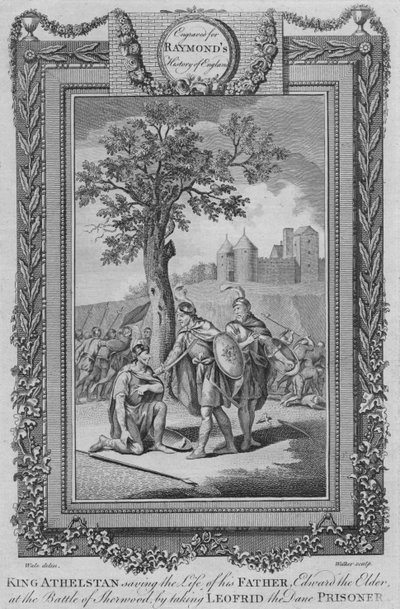 Re Athelstan salva la vita di suo padre, Edoardo il Vecchio, nella Battaglia di Sherwood, c1787 da Unbekannt