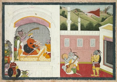 Re Bana che si gode la musica nella sua corte, dalla sezione Usha-Aniruddha di un Krishna Lila, c. 1760 da Unbekannt