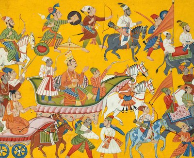 Re Dasaratha e il suo seguito procedono al matrimonio di Rama: Folio dallo Shangri..., ca. 1690-1710 da Unbekannt