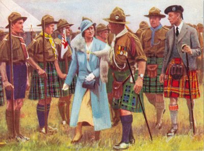 Re Giorgio VI e la Regina Elisabetta ispezionano gli scout a Portree, sull