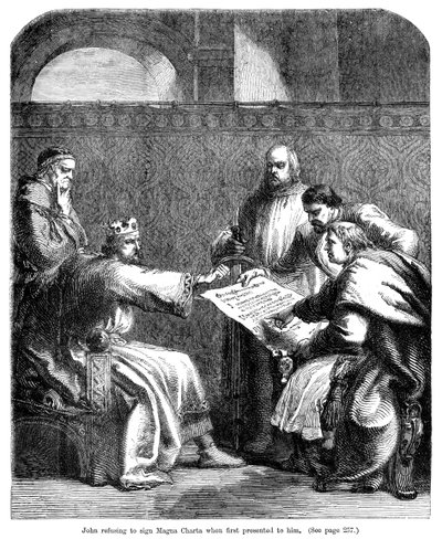 Re Giovanni 1167-1216 rifiuta di firmare la Magna Carta quando gli viene presentata per la prima volta, 1215 da Unbekannt