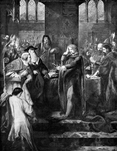 Re Riccardo II che abdica la corona al cugino Bolingbroke, 1399 da Unbekannt